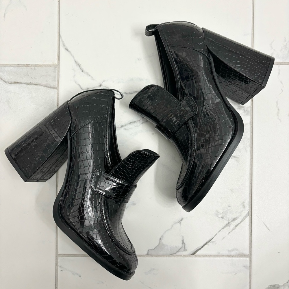 Koi Footwear Chunky Loafer Mule Abelia Block Heel Vegan Leather
